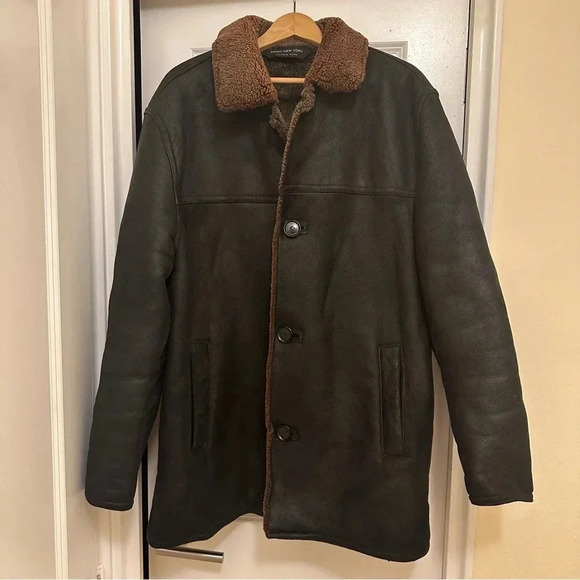 Andrew Marc Other - Mark New York genuine shearling coat in black leather with brown collar